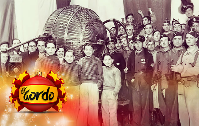 Schoolchildren gather to prepare for the Christmas Lottery draw from many years ago